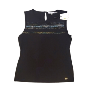 Calvin Klein Women's‎ Sleeveless Multi-color Black Keyhole Tank Medium